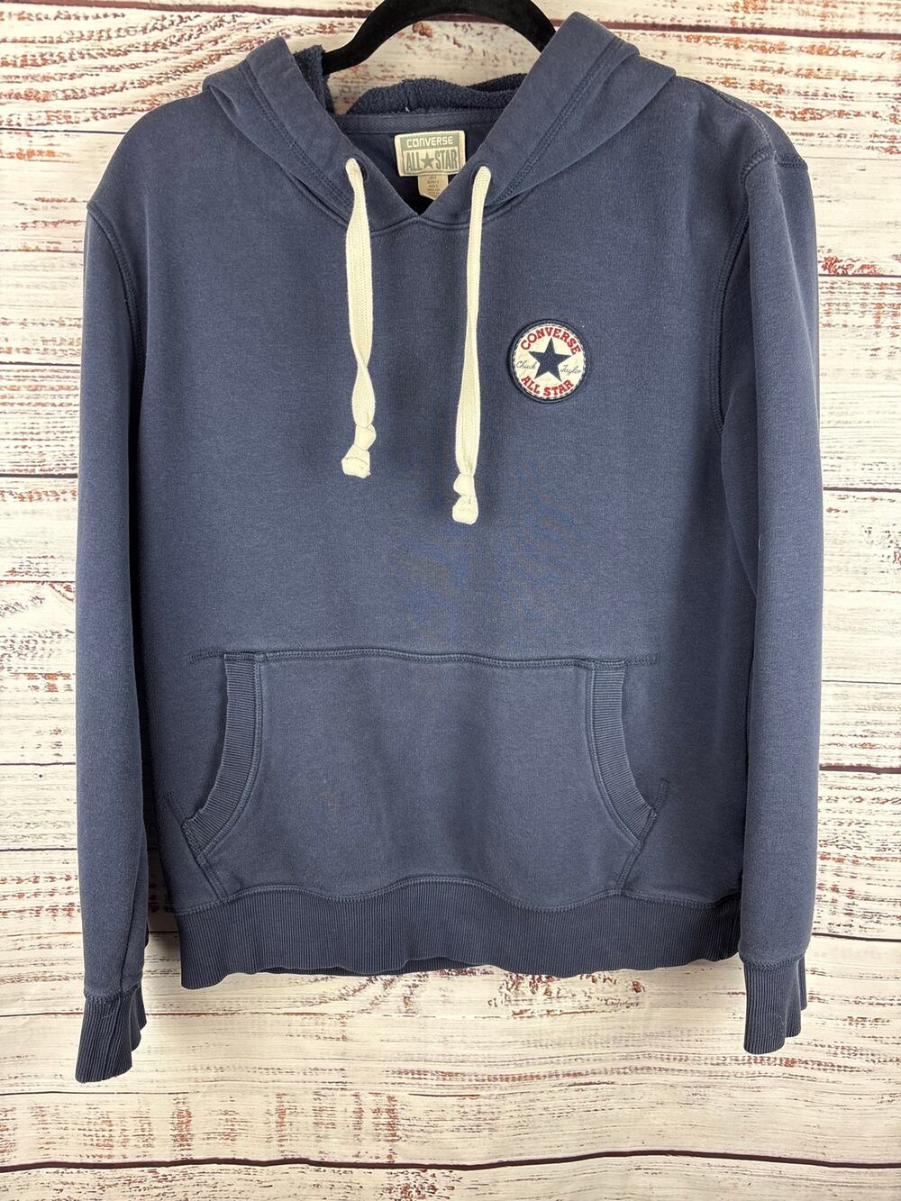Y2K Converse All Star Navy Blue Hoodie Sweatshirt Chuck Taylor Patch Logo Mens S